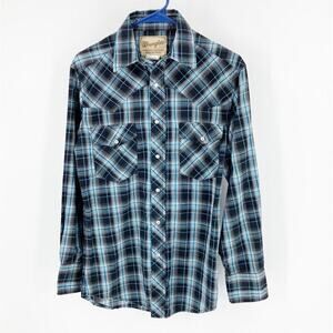 Wrangler western pearl snap button down rodeo jaripeo country ranch size S plaid